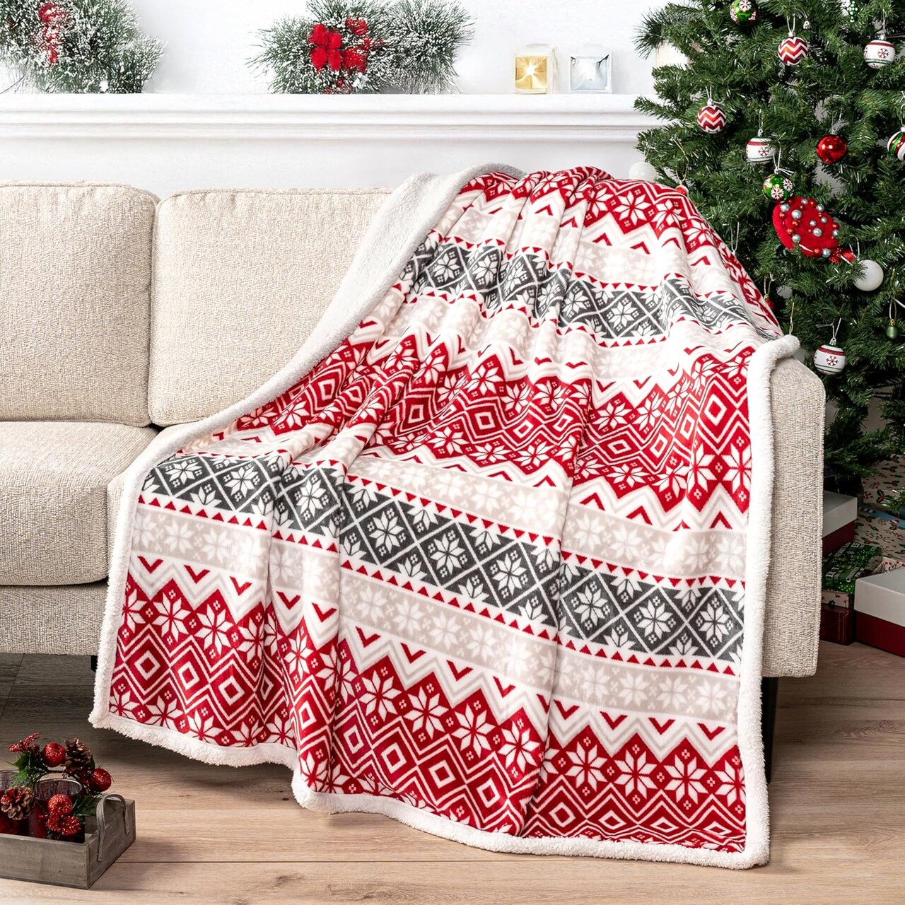 Premium Christmas Sherpa Throw Blanket | Christmas Decoration, Fleece, Plush, Warm, Cozy Reversible Microfiber Holiday Blanket 50 x 60